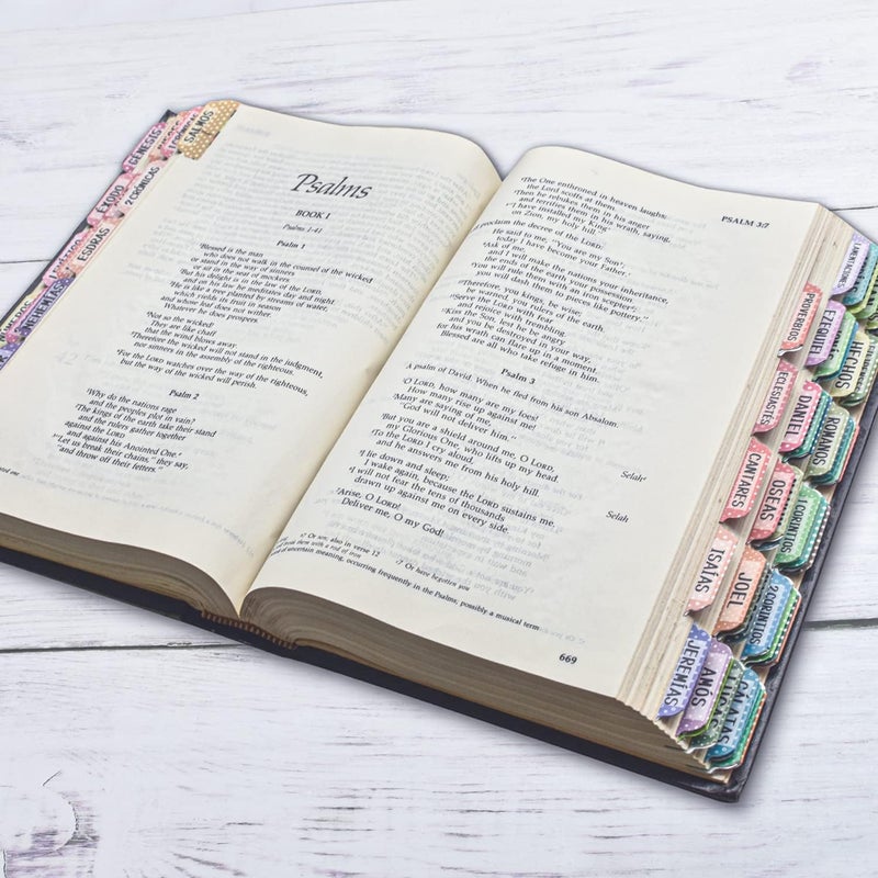 Cualfec Spanish Catholic Bible Index Tabs New & Old Testament Tabs Matte Laminated Floral Design, Bible Journaling Supplies - 122 Pcs (Polka Dots) - Image 5